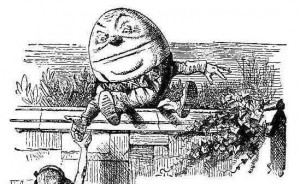 Humpty Dumpty en lo alto de un muro